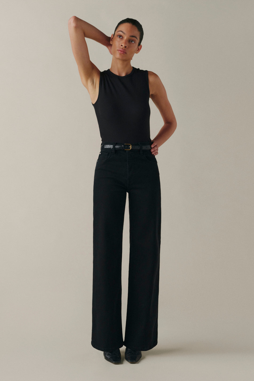 Warp + Weft The Californian - Slim Wide Leg Jeans, Jet Black