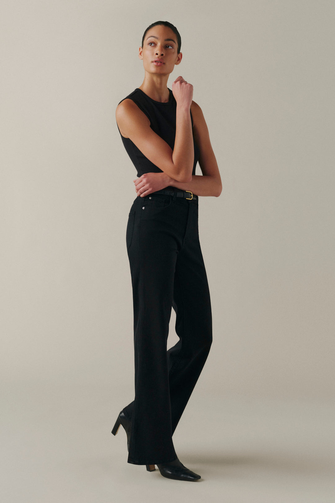 Warp + Weft The Californian - Slim Wide Leg Jeans, Jet Black