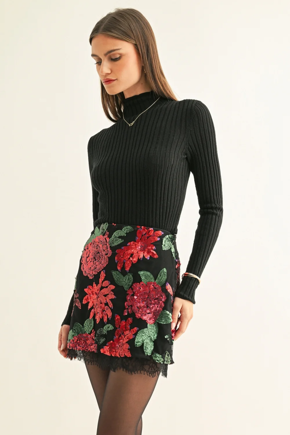 adelyn rae Brynlee Lace Sequin Skirt