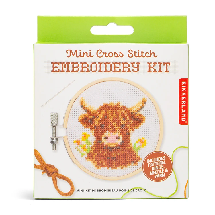 KIKKERLAND Highland Cow Mini Cross Stitch Cross Kit