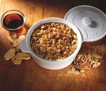 White Ceramic Baker gift set with Maple Walnut Brie topping