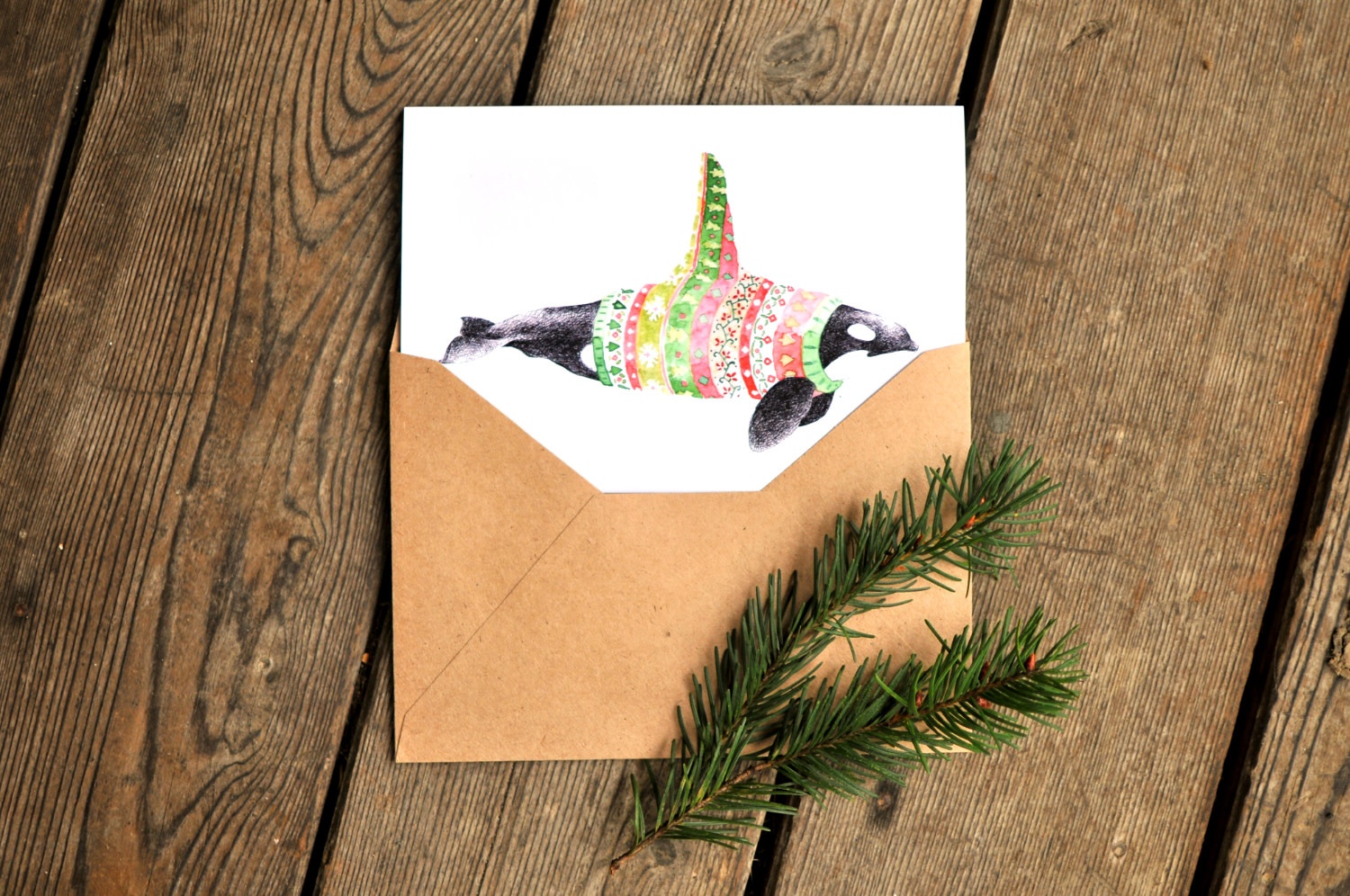 Natasha van Netten Art Card - Winter Whale - Orca