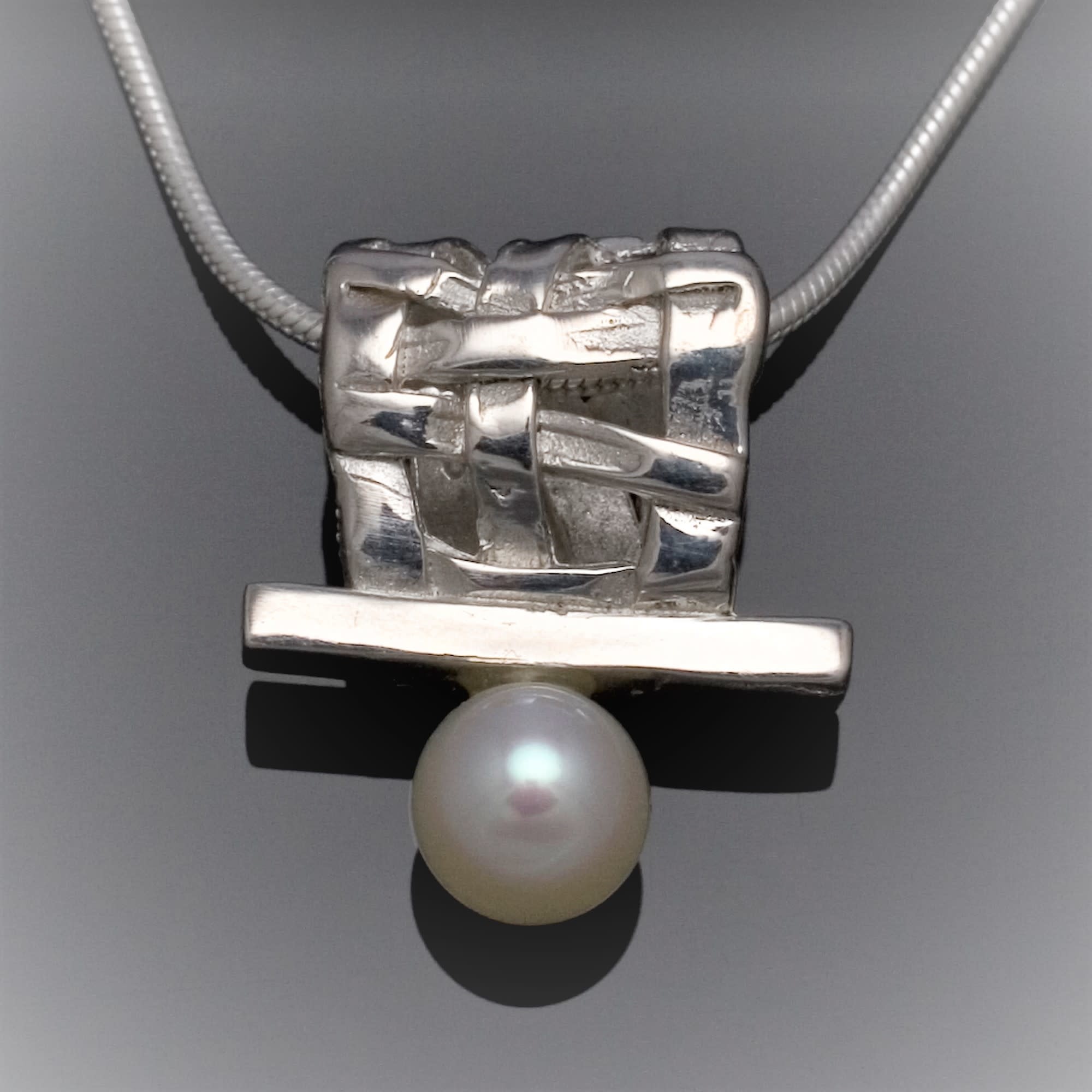 Chi's Creations Necklace - Woven Basket Slider Pendant with White Pearl