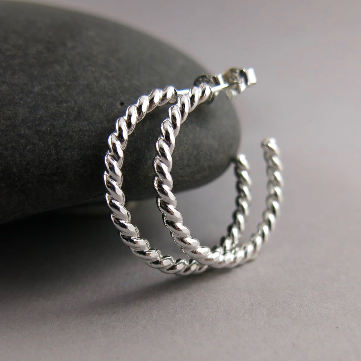 Mikel Grant Jewelry Earrings - Open Hoop Studs Sterling Silver Twist