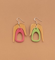 Warren Steven Scott Earrings - Remixed Salish Chandelier - Mini - Gold, Pink, Green