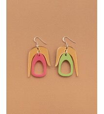 Warren Steven Scott Earrings - Remixed Salish Chandelier - Mini - Gold, Pink, Green