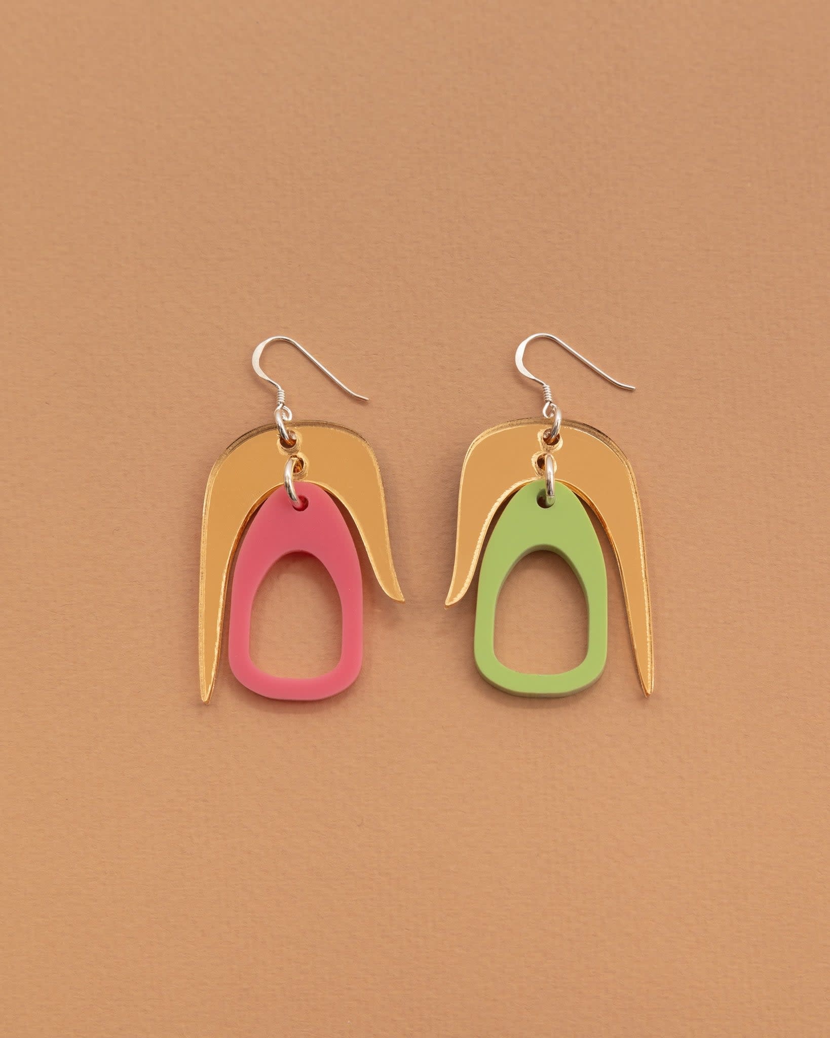 Warren Steven Scott Earrings - Remixed Salish Chandelier - Mini - Gold, Pink, Green