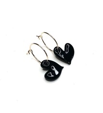 Minori Takagi Earrings - Heart Hoop - Black