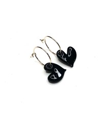 Minori Takagi Earrings - Heart Hoop - Black