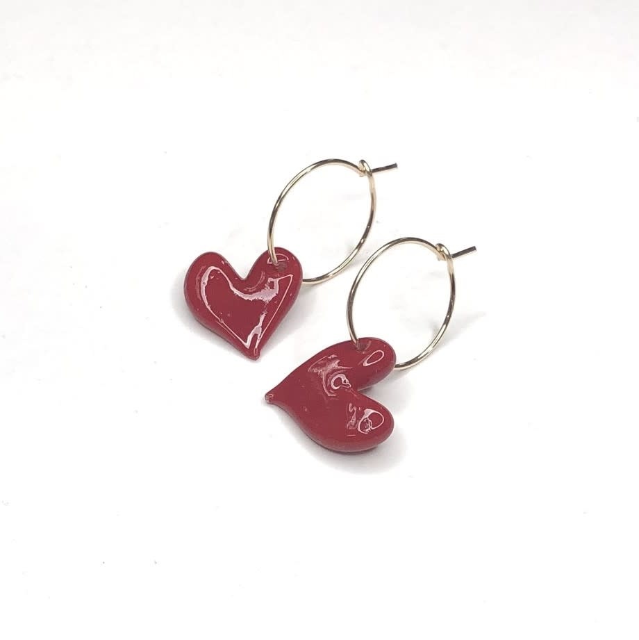 Minori Takagi Earrings - Heart Hoop - Red