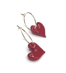 Minori Takagi Earrings - Heart Hoop - Red
