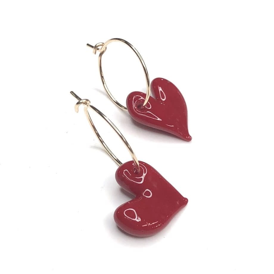 Minori Takagi Earrings - Heart Hoop - Red