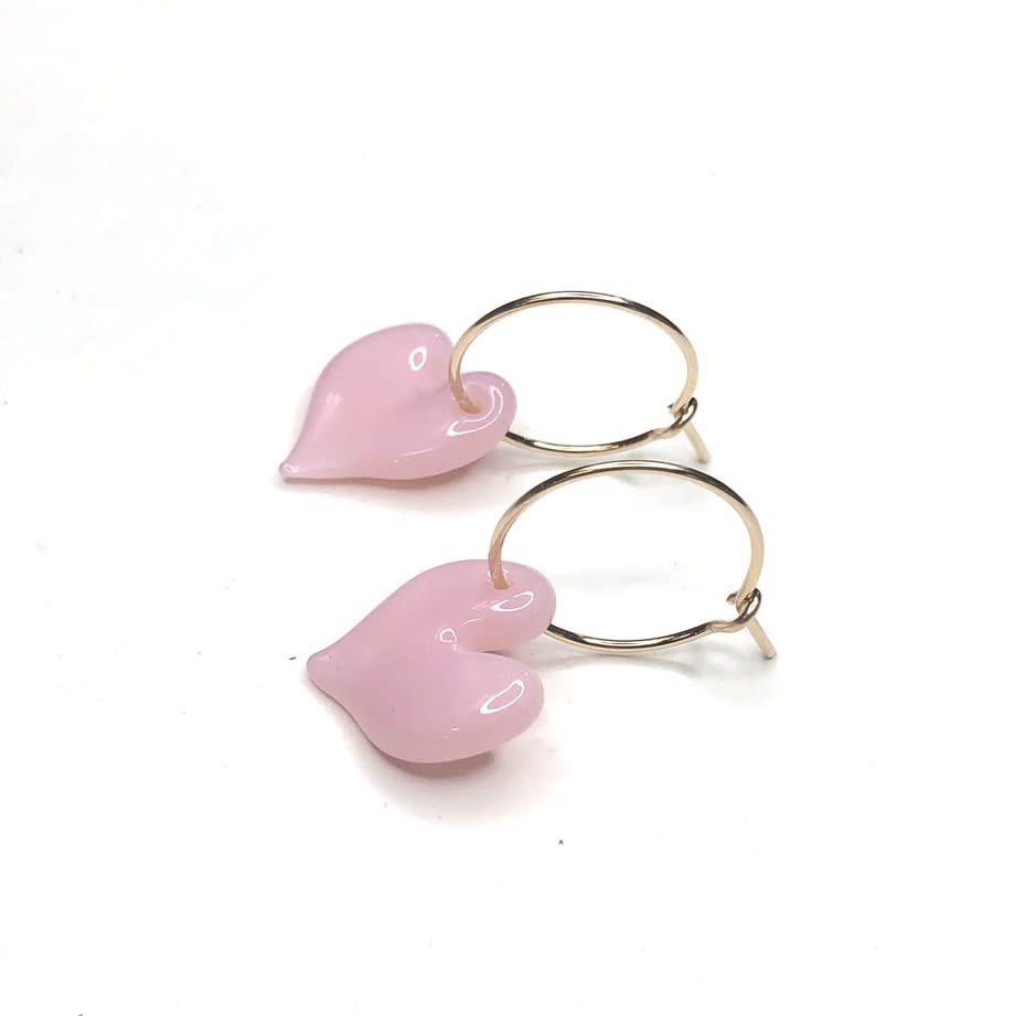 Minori Takagi Earrings - Heart Hoop - Pink