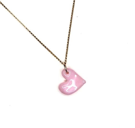 Minori Takagi Necklace - Glass Heart, 14K Gold Fill - Pink