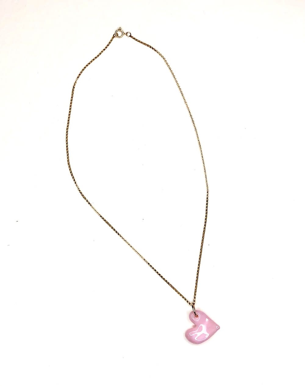 Minori Takagi Necklace - Glass Heart, 14K Gold Fill - Pink