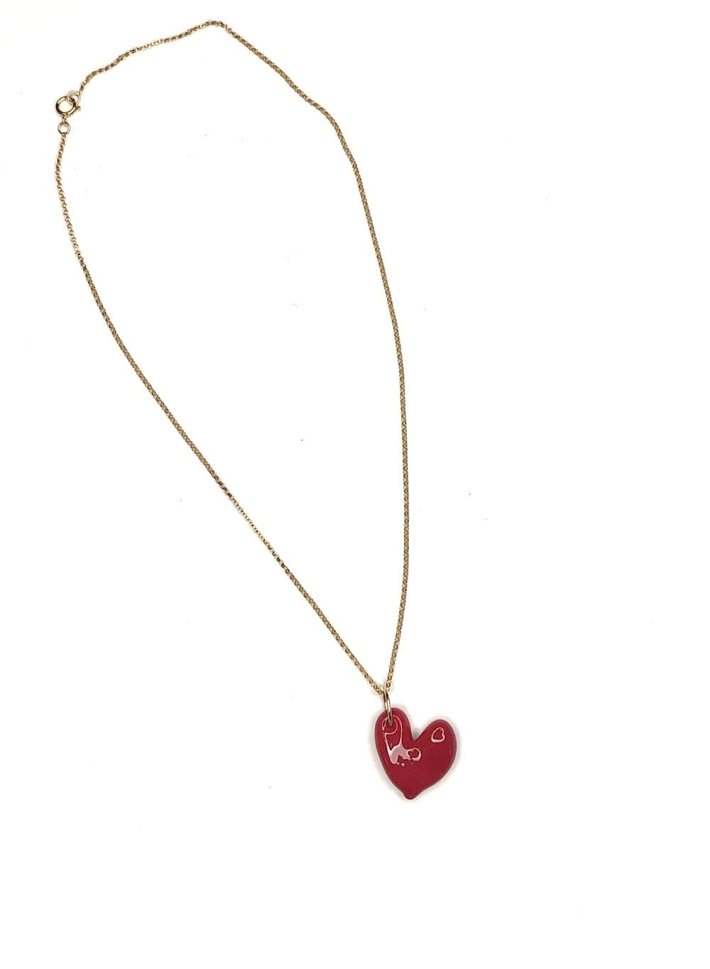 Minori Takagi Necklace - Glass Heart, 14K Gold Fill - Red