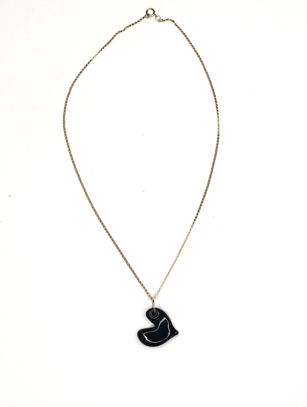 Minori Takagi Necklace - Glass Heart, 14K Gold Fill - Black