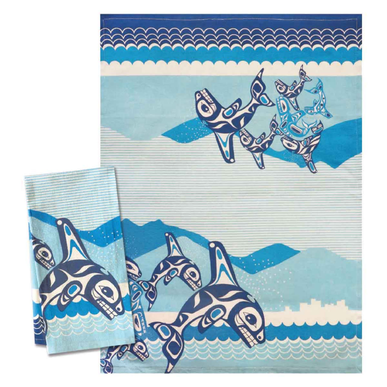Tea Towel - Printed Orca Family