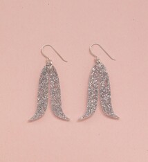 Warren Steven Scott Earrings - Joined Feather Mini - Super Sparkle Silver Glitter