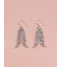 Warren Steven Scott Earrings - Joined Feather Mini - Super Sparkle Silver Glitter