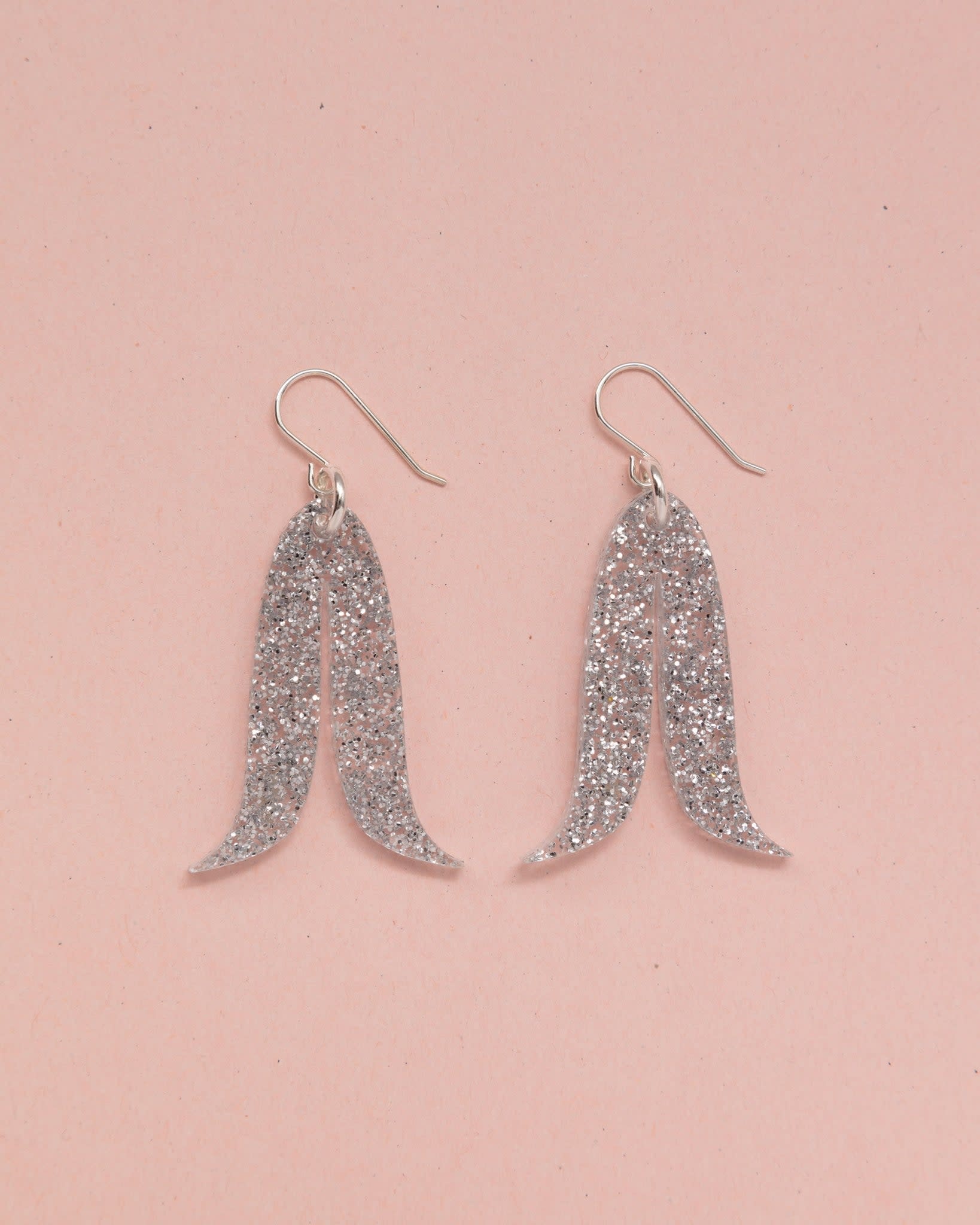 Warren Steven Scott Earrings - Joined Feather Mini - Super Sparkle Silver Glitter