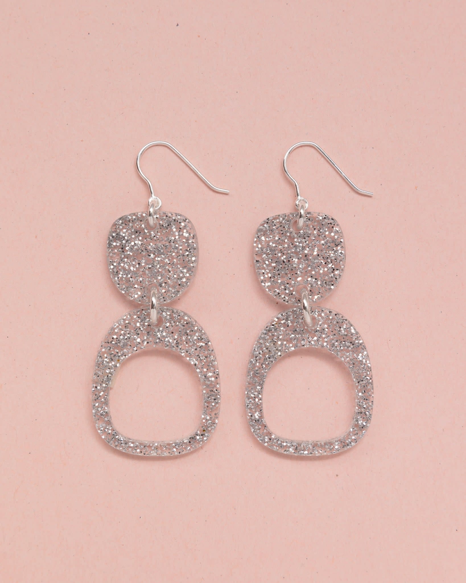 Warren Steven Scott Earrings - Inverted Ovoid Mini - Super Sparkle Silver Glitter