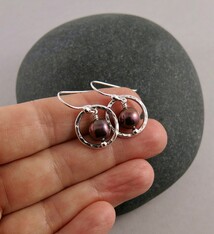 Mikel Grant Jewelry Earrings - Purple Pearl Nesting Circle Sterling Silver