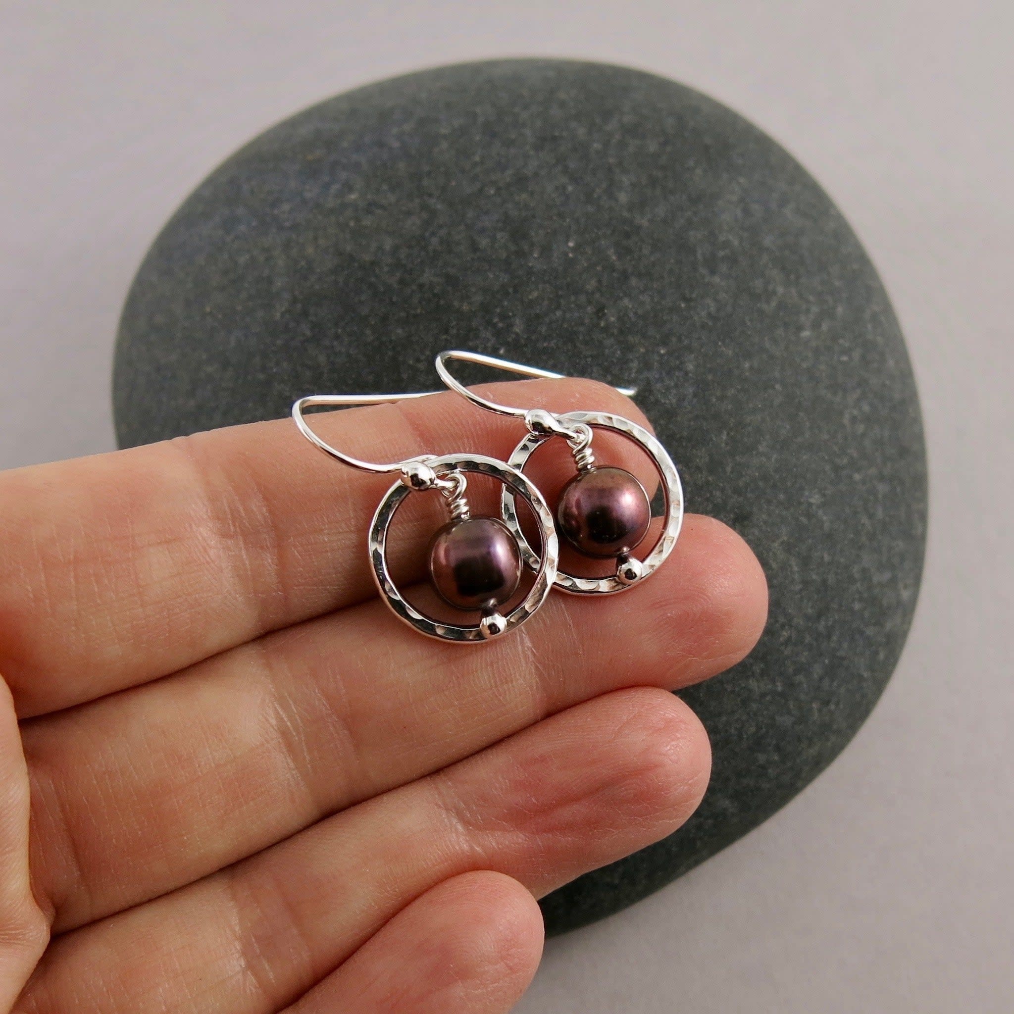 Mikel Grant Jewelry Earrings - Purple Pearl Nesting Circle Sterling Silver