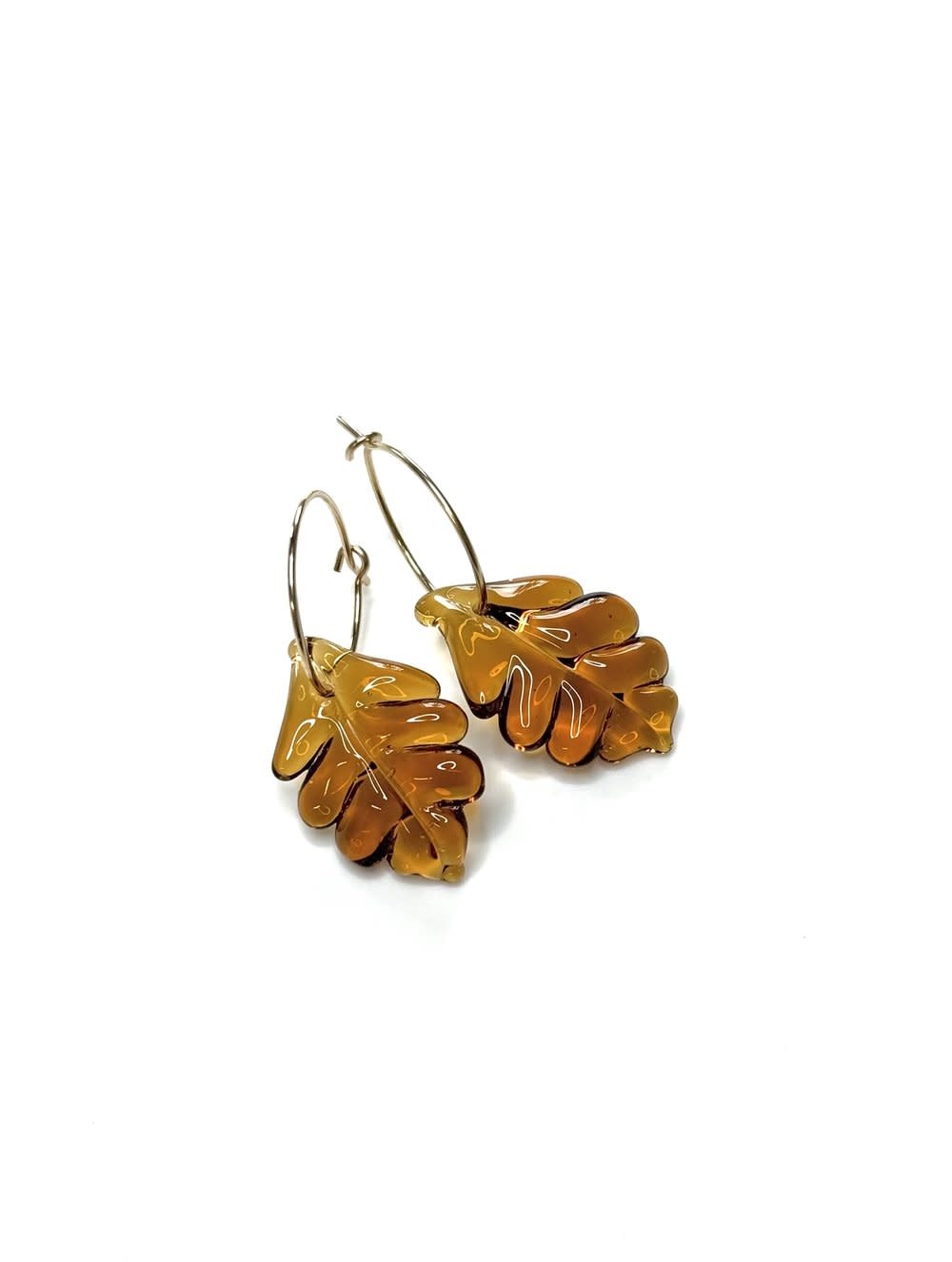 Minori Takagi Earrings - Leaf Hoop - Brown