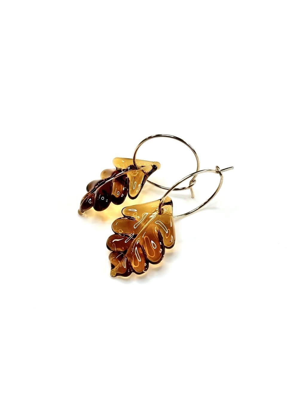 Minori Takagi Earrings - Leaf Hoop - Brown
