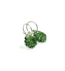 Minori Takagi Earrings - Leaf Hoop - Green