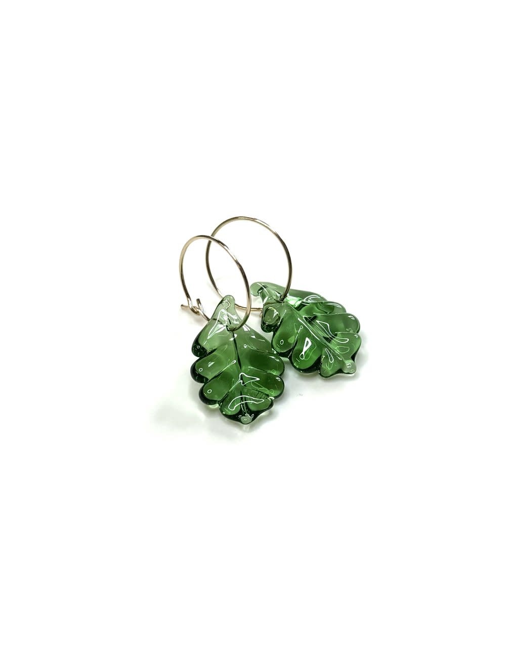 Minori Takagi Earrings - Leaf Hoop - Green