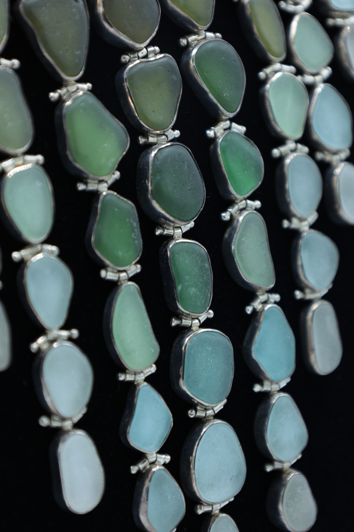 Susan Koch - CCBC Necklace - "Bad Ombre" 77 Sea Glass, Custom Hinges
