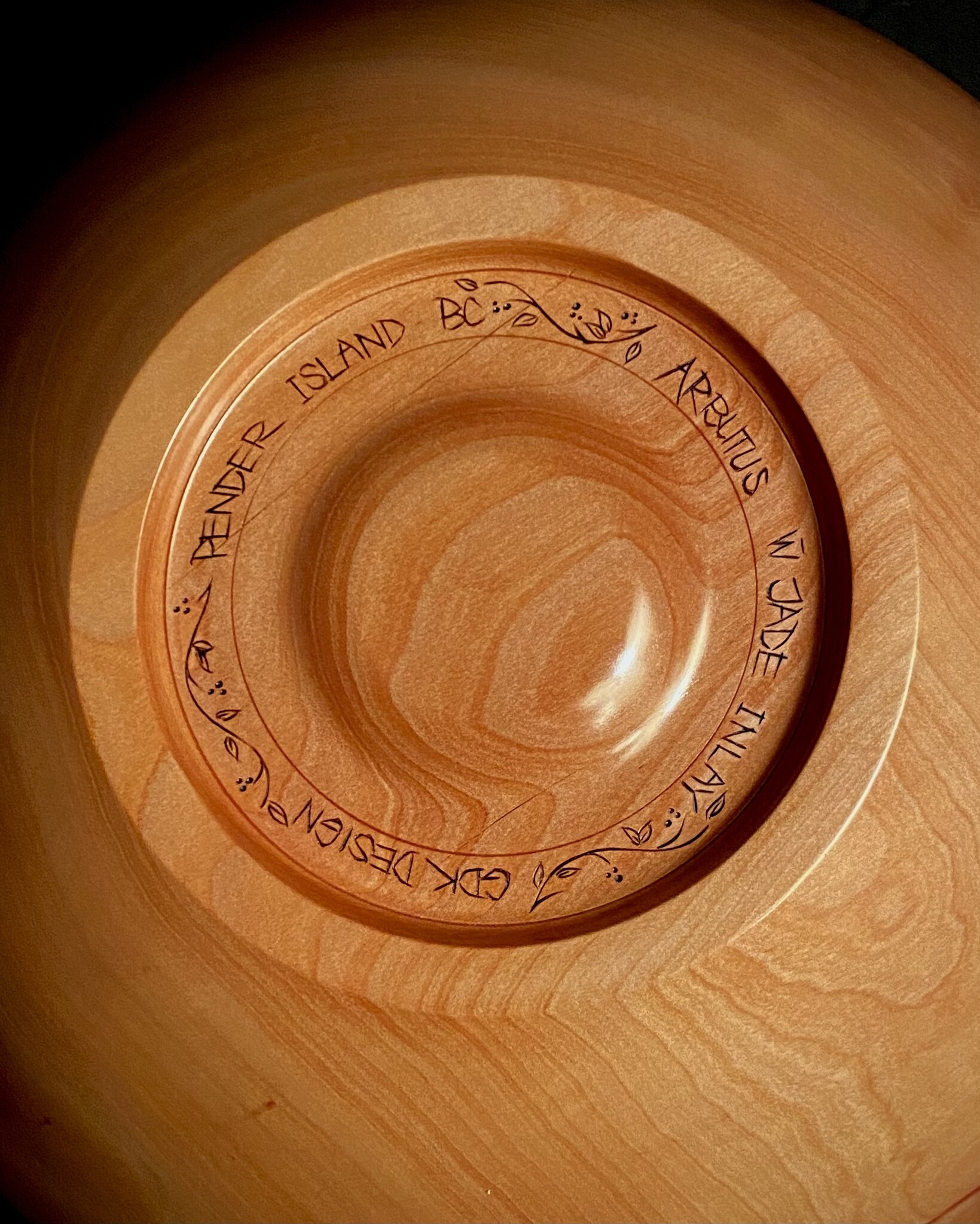 GDK Design - Glen Kappel Bowl - Arbutus with Jade Inlay 14” x 5”