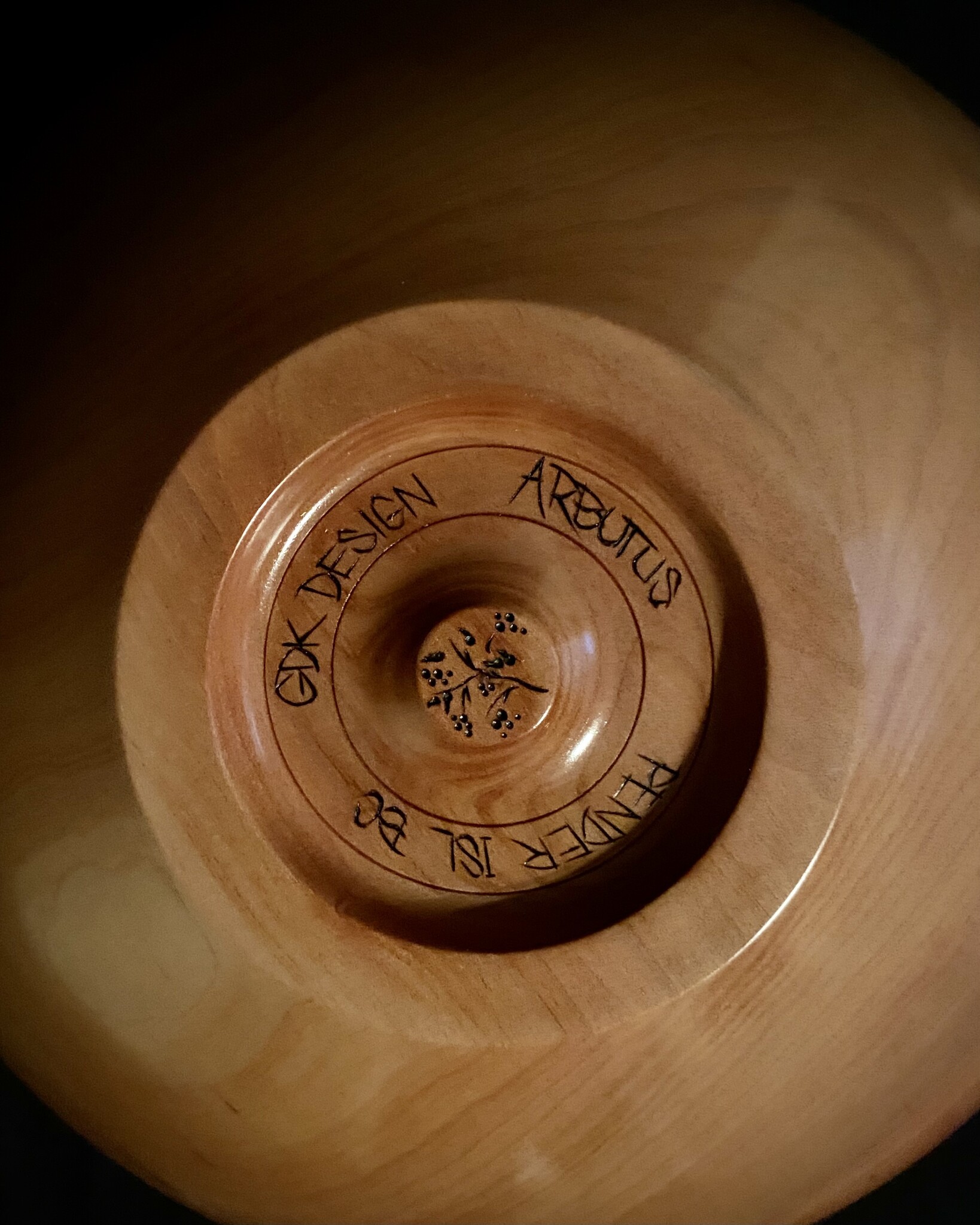 GDK Design - Glen Kappel Bowl - Arbutus with Pyrography Design on Rim - 10.5” x 3.5”