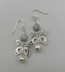 Morgan Asoyuf Earrings - Butterfly - Rainbow Moonstone & Pearls