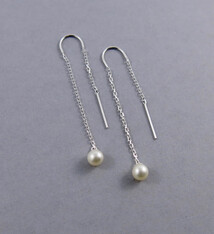 Mikel Grant Jewelry Earrings - White Pearl Threader Sterling Silver