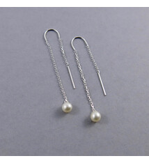 Mikel Grant Jewelry Earrings - White Pearl Threader Sterling Silver