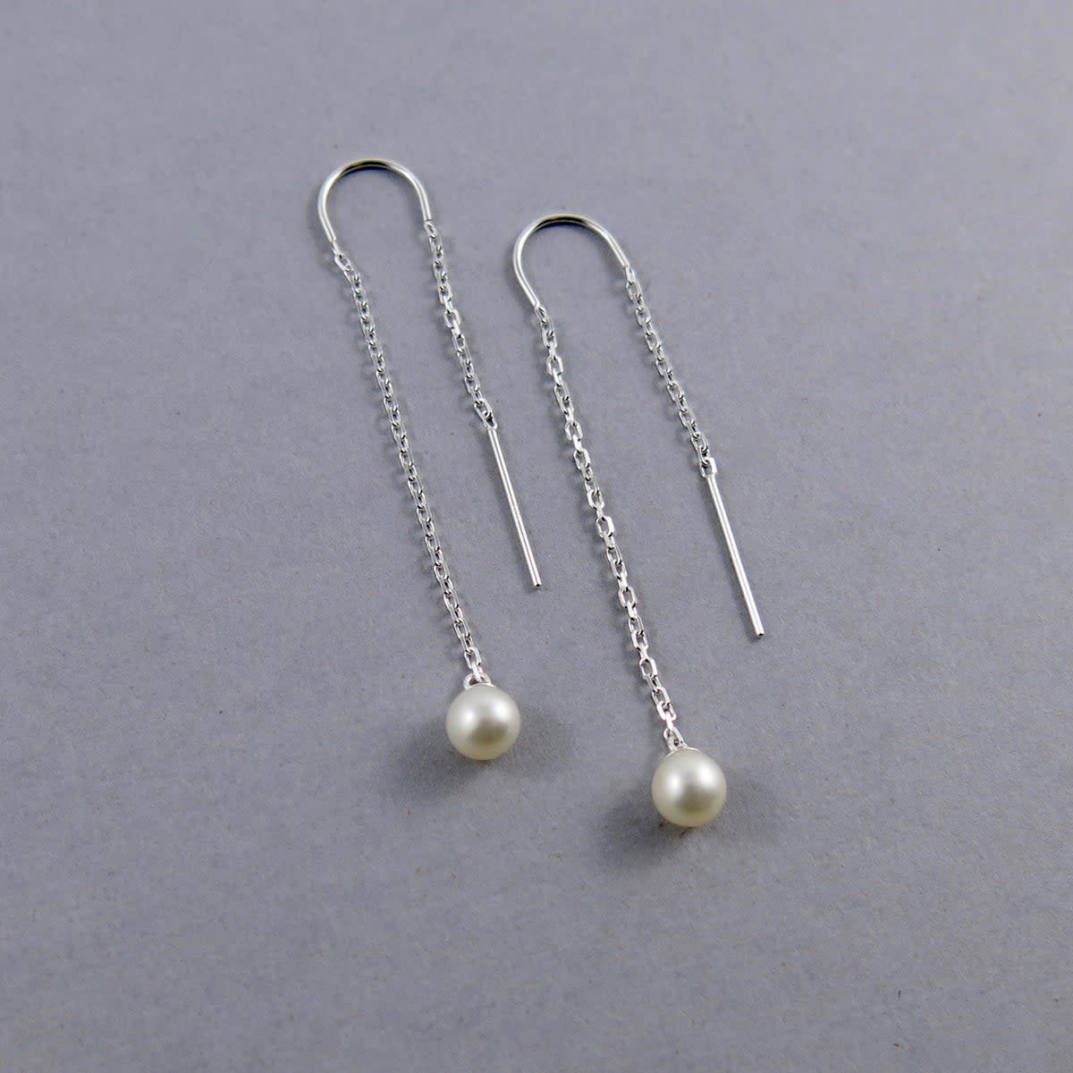 Mikel Grant Jewelry Earrings - White Pearl Threader Sterling Silver