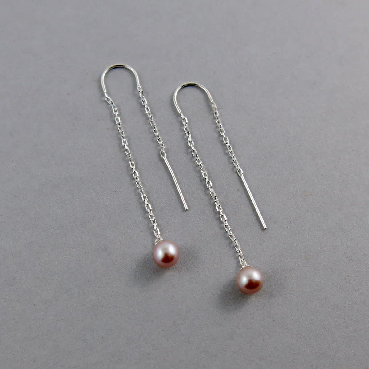 Mikel Grant Jewelry Earrings - Pink Pearl Threader Sterling Silver