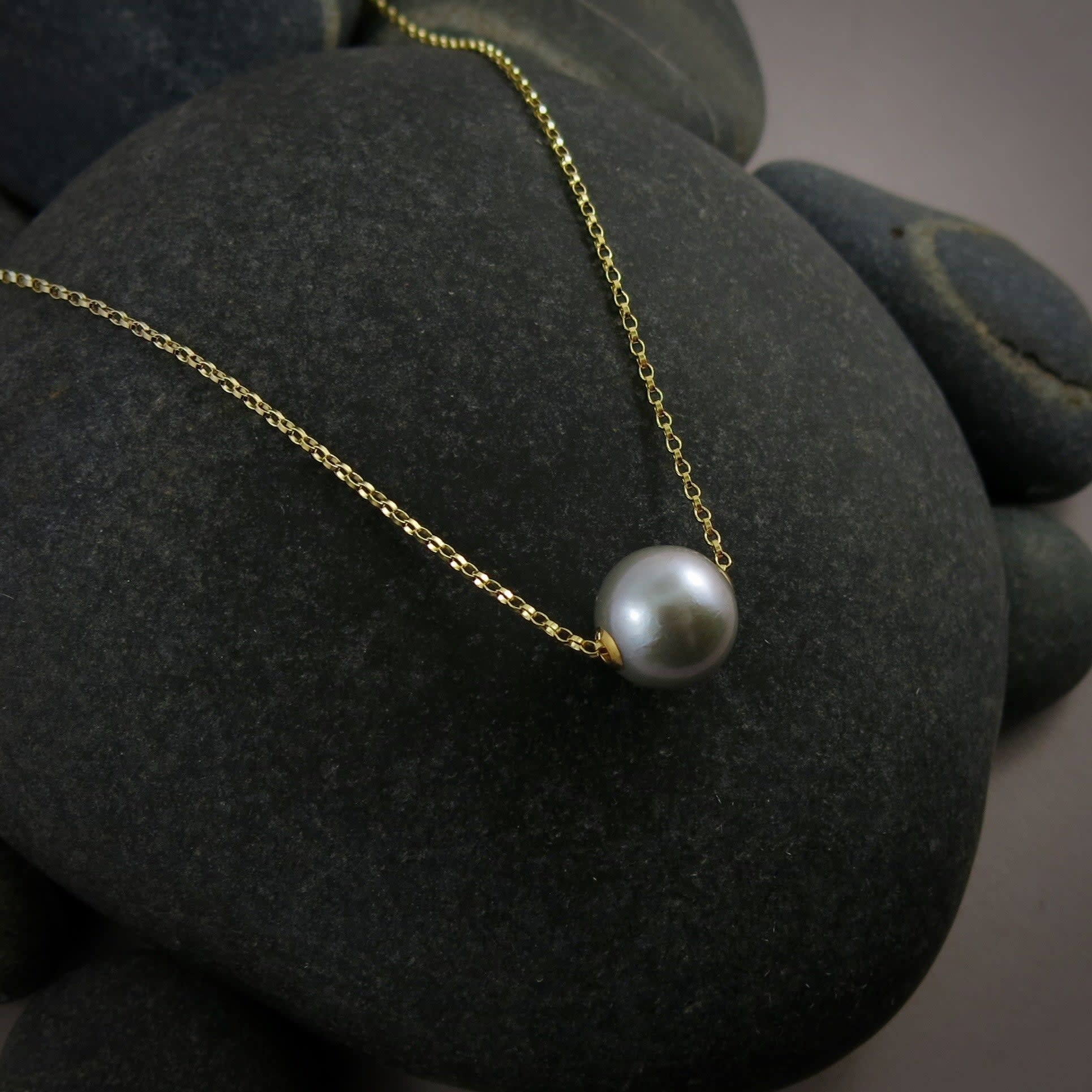 Mikel Grant Jewelry Necklace - Edison Pearl Slider 14K Gold Fill & 18K Gold Pearl Caps
