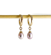 Mikel Grant Jewelry Earrings - Gold Tube Hoop, Pink Pearl Drops 14K