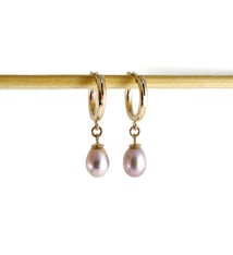 Mikel Grant Jewelry Earrings - Gold Tube Hoop, Pink Pearl Drops 14K