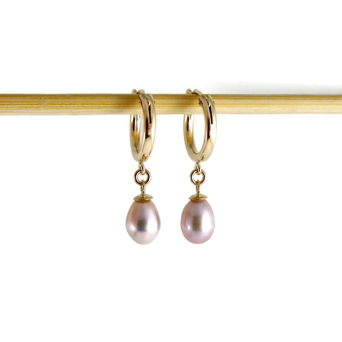 Mikel Grant Jewelry Earrings - Gold Tube Hoop, Pink Pearl Drops 14K