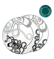 Porcelain Art Dinner Plates Set of 2 - Octopus