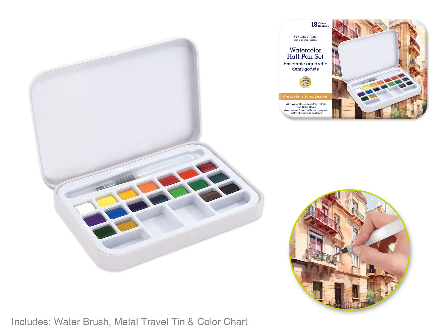 Watercolour Half Pan Set 18 Colours Classic Palette