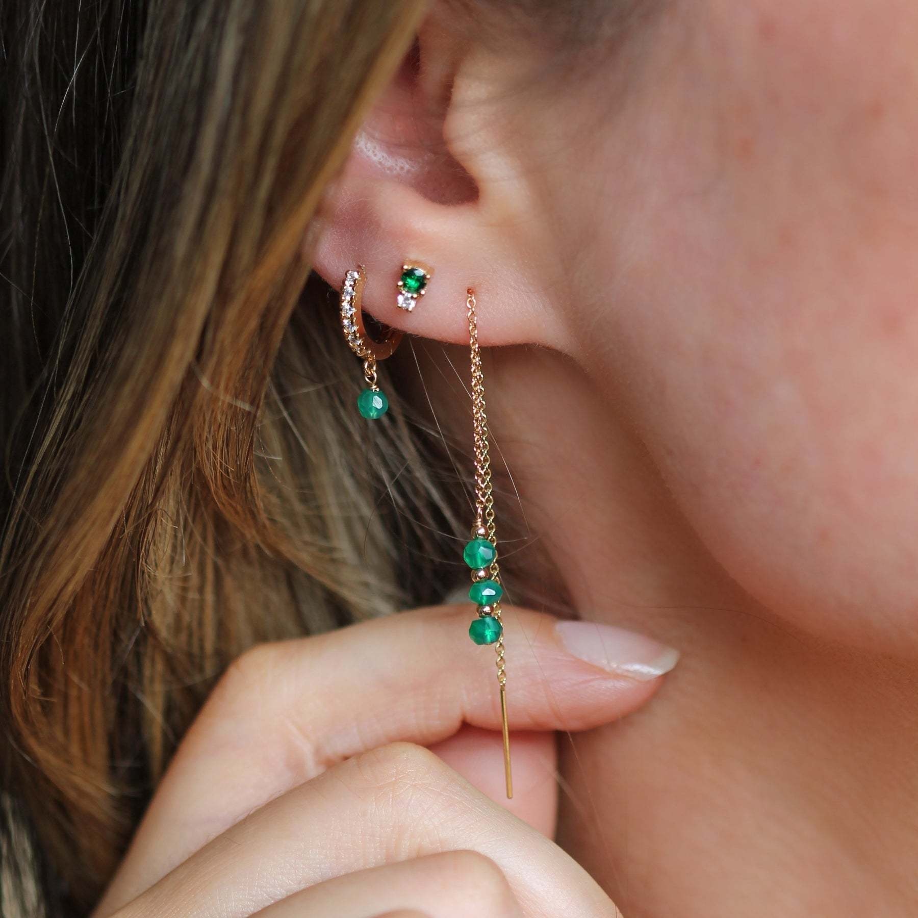 Leah Yard Designs Earrings - Threader - Green Onyx