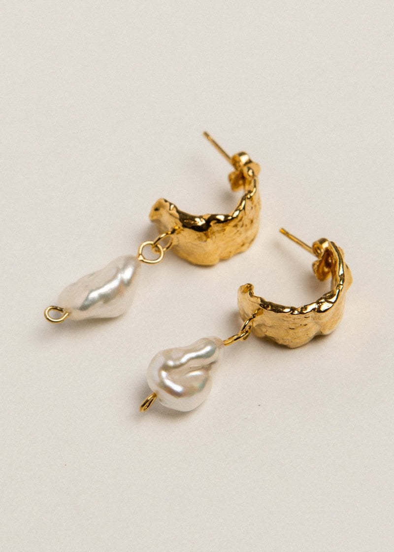 Pamela Card Earrings - Nostalgic Echo 24K Plated, Freshwater Irregular Potato Pearl