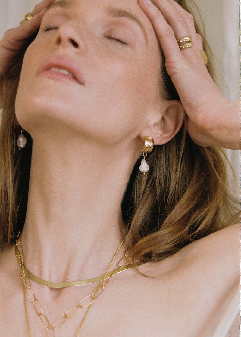 Pamela Card Earrings - Nostalgic Echo 24K Plated, Freshwater Irregular Potato Pearl