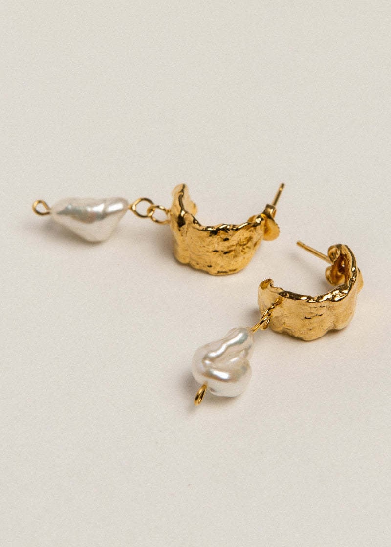 Pamela Card Earrings - Nostalgic Echo 24K Plated, Freshwater Irregular Potato Pearl